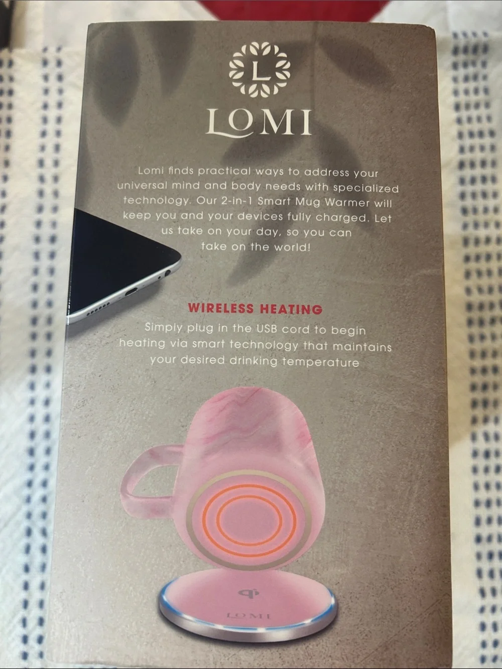 Lomi Pink Marble 2-in-1 Smart Mug Warmer with Qi Wireless Charger